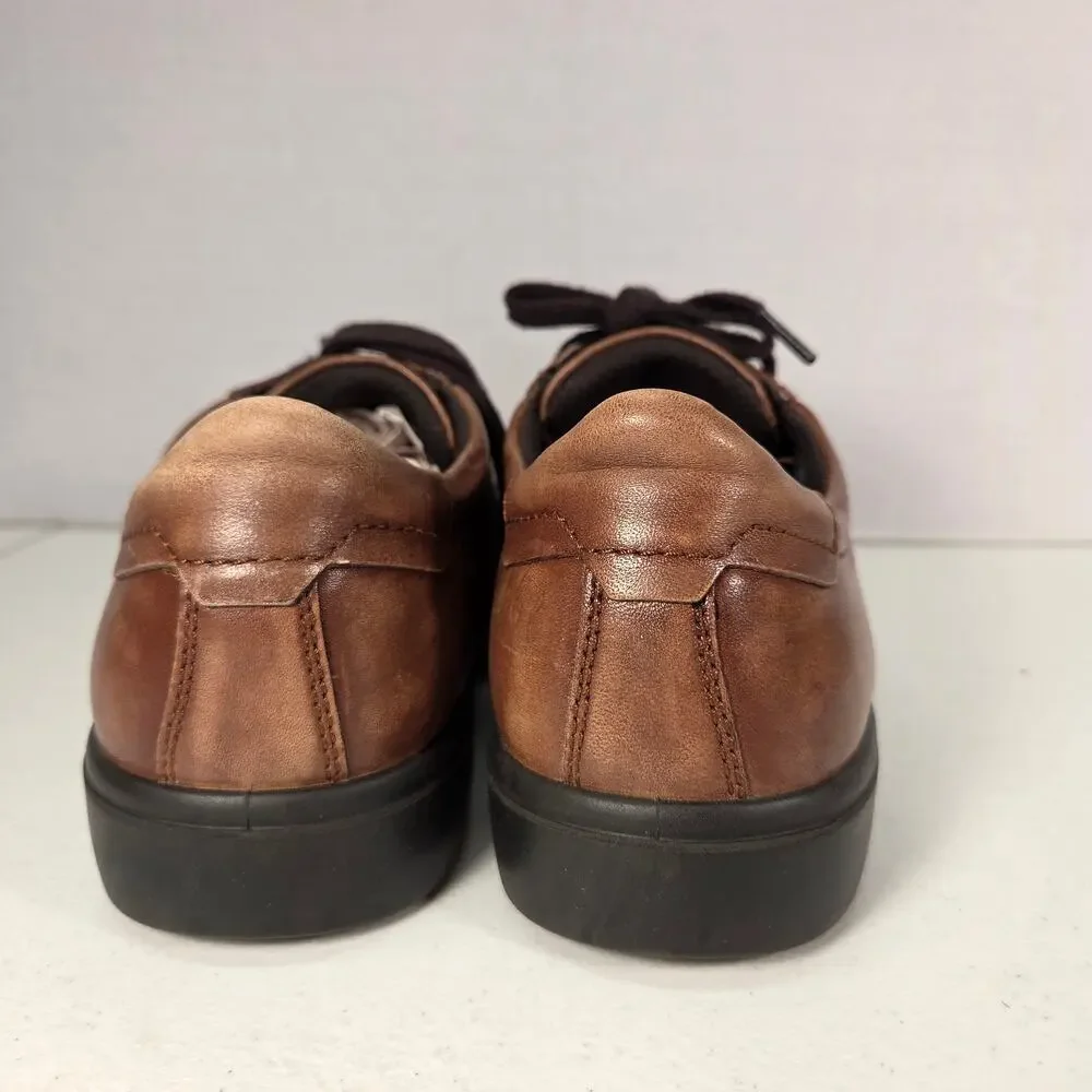 ECCO Danish Design Cognac Brown Leather Lace Up Casual Sneakers Shoes Mens EU 42